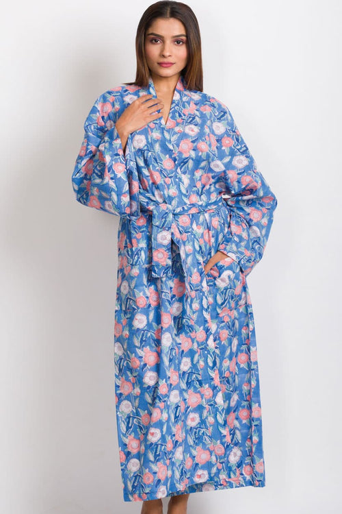 NEW! Long Cotton Robe - Blue Elegance