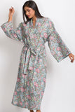 Long Cotton Robe - Frosted Roses