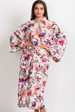 Long Cotton Robe - Ivory Forest Bird