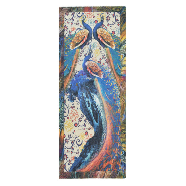 The Regal Peacocks Trio Cotton-Silk Scarf