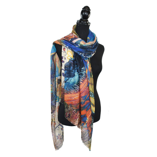 The Regal Peacocks Trio Cotton-Silk Scarf