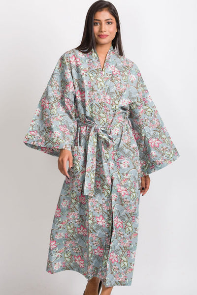 NEW! Long Cotton Robe - Frosted Roses