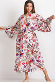 Long Cotton Robe - Ivory Forest Bird