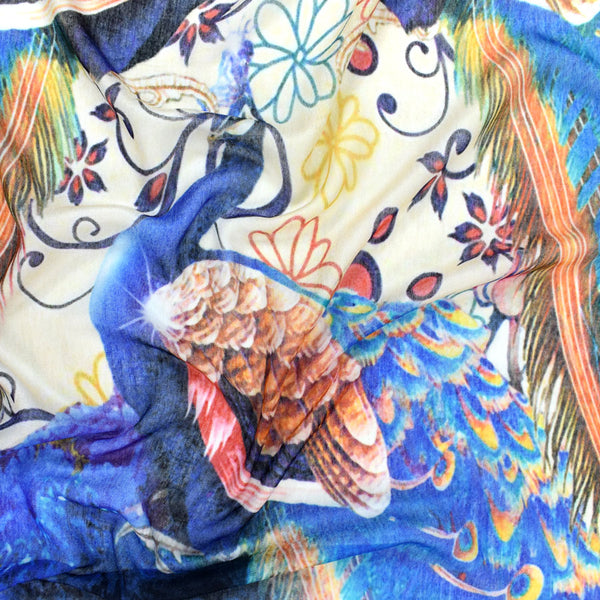 The Regal Peacocks Trio Cotton-Silk Scarf