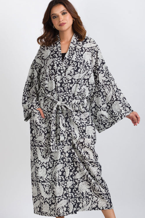 Long Cotton Robe - Evening Paisley