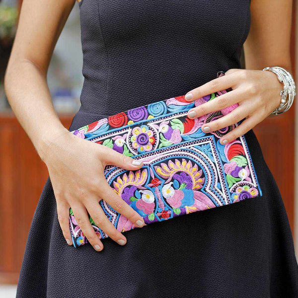 Embroidered Wristlet - Red Wine/Midnight Blue
