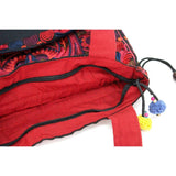 Embroidered Cinch-Top Shoulder Bag - Red Wine & Midnight Blue